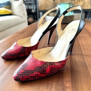 Rosina Ferragamo Schiavone Red Snakeskin Heels